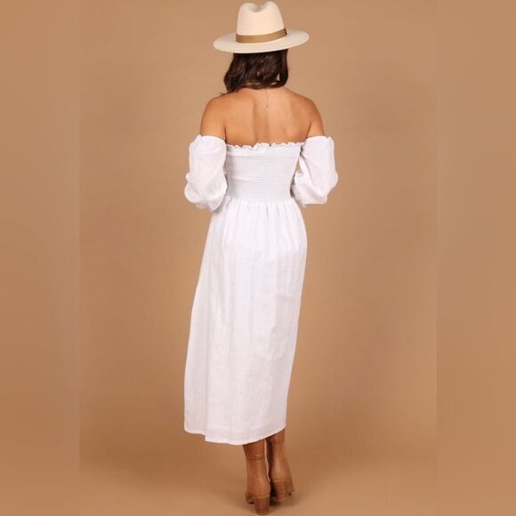 ✨🌸✨Petal & Pup Gabriella Blue Polka Dot Smocked Midi 100% Linen Dress ✨🌸✨ - Picture 6 of 16